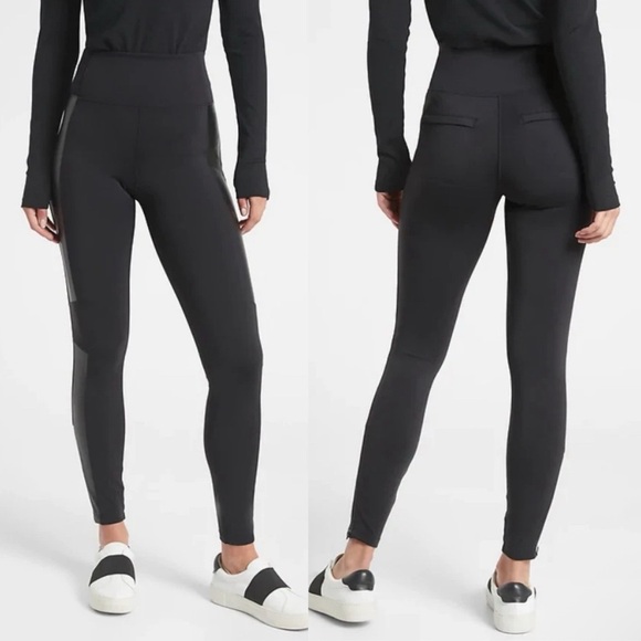 Athleta Pants - Athleta Delaney Shine Moto Tights Size Medium Petite Skinny Ankle Zips Black